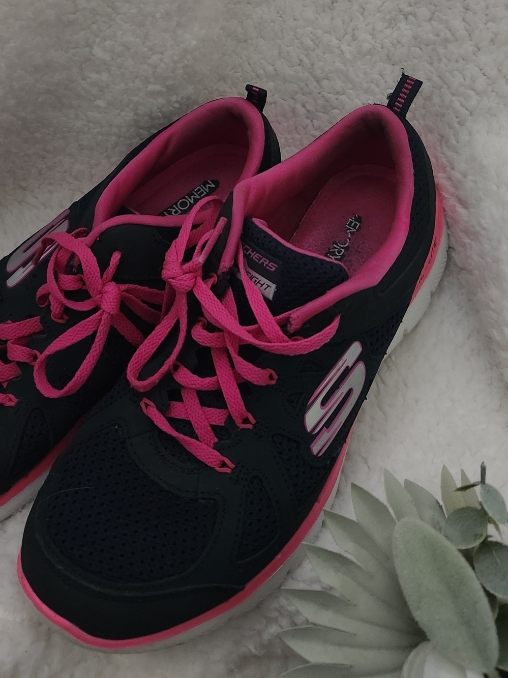 Skechers Women's Athletic Lace-Up Sneakers in Black and Hot Pink